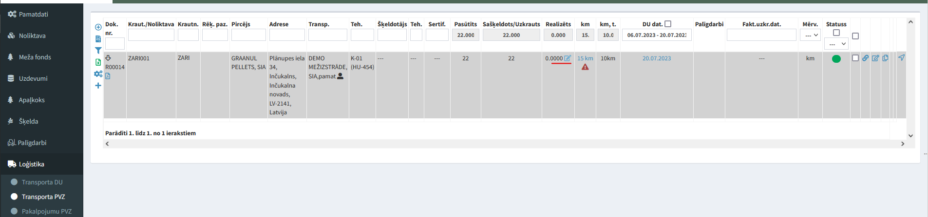 Uzmērījuma loga atvēršana